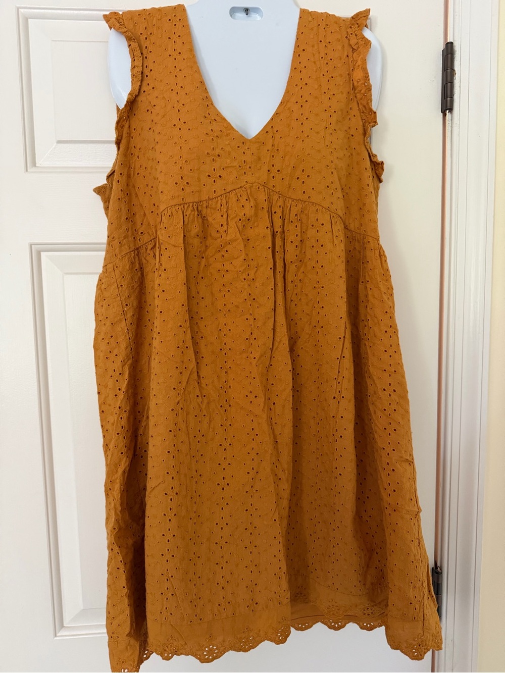 Knox Rose Mustard Eyelet Embroidered Ruffle Mini Dress Size M